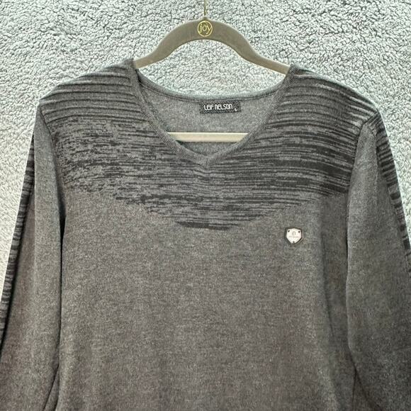 Leif Nelson Men's Large Gray Knit Sweater V-Neck Soft Casual Stretch Comfort EUC - Picture 5 of 9
